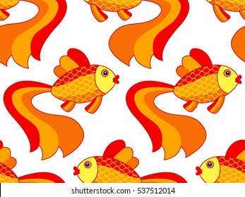 Seamless pattern of the cartoon gold fish