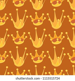 Seamless pattern with cartoon golden crown.  Cute background. Vector flat illustration. Decoration for wrapping paper, prints for clothes, textiles, wallpapers.