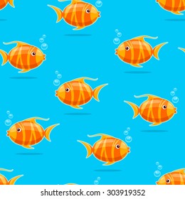 Seamless pattern with cartoon goldfishes