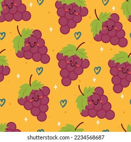 seamless pattern cartoon grape. cute food character wallpaper for textile, gift wrap paper