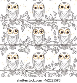 Seamless pattern with cartoon graphic owls