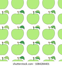 Seamless pattern with cartoon green apples. Good for surface design, textile, fabric, wrapping paper, pattern fills, backgrounds and wallpapers. Vector illustration. 
