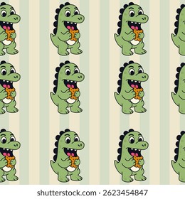 Seamless pattern of cartoon green dinosaur character
