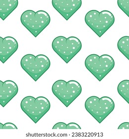 Seamless pattern with cartoon green hearts on a white background. Valentine's Day vector design
