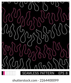 Seamless pattern. Cartoon groovy fire. Trendy Y2K horizontal linear of spurts of flames. Vector graphics