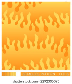 Seamless pattern. Cartoon groovy fire. Trendy Y2K horizontal silhouette of spurts of flames. Vector graphics