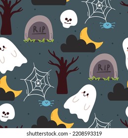 caricatura sin costura en halloween. papel pintado lindo para los niños, papel de envoltura de regalo
