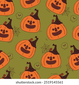 Calabaza de Halloween de la historieta del patrón inconsútil. Fondo de pantalla lindo de Halloween para la impresión de la tela, papel del abrigo del regalo