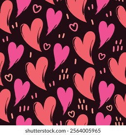 Seamless pattern cartoon of hand drawn red heart and pink heart. The sweetness of Valentine's Day pattern theme. Pattern design for children fabric, wrapping paper, wallpaper and fashion prints.