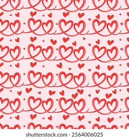 Seamless pattern cartoon of hand drawn red line heart. The sweetness of Valentine's Day pattern theme. Pattern design for children fabric, wrapping paper, wallpaper and fashion prints.