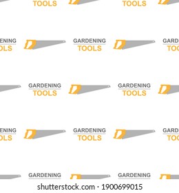 Seamless pattern with cartoon hand saws on white background. Gardening tool. Vector illustration for any design.