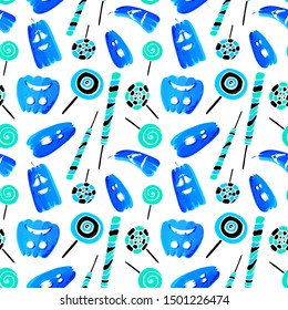 seamless pattern cartoon happy halloween pumpkin and candy corn isolated on white background. vector Illustration.