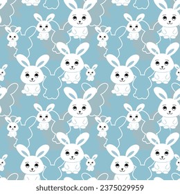 Seamless pattern. Cartoon hare pattern repeating continuous. For packaging, printing, baby linen, cards, backgrounds, bed linen. Vector.
