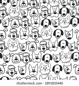 Seamless pattern with cartoon dog’s heads. Cartoon background for textile, fabric, web, wrapping paper, clothes and other design.