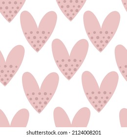 Seamless pattern with cartoon hearts. Colorful vector flat style. hand drawing. valentines day. Romantic design for print, wrapper, fabric.