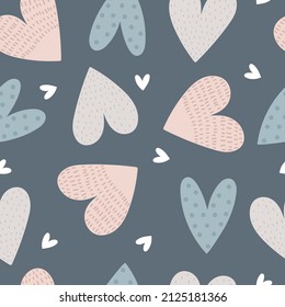 Seamless pattern with cartoon hearts. Colorful vector flat style. hand drawing. valentines day. Romantic design for print, wrapper, fabric.