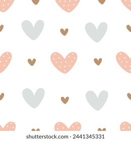 Seamless pattern with cartoon hearts. Colorful vector flat style. hand drawing. valentines day. Romantic design for print, wrapper, fabric.