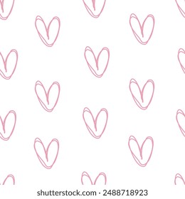Seamless pattern with cartoon hearts. Colorful vector flat style. hand drawing. valentines day. Romantic design for print, wrapper, fabric.