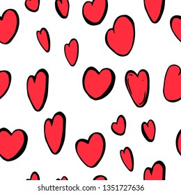 Seamless pattern with cartoon hearts. Cute red hearts pattern. Vector illustration. 