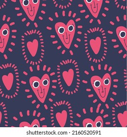 Patrón sin foco con corazones de caricatura. Sólido para textiles, tela, papel, ropa, papel de embalaje, medias y otros diseños.