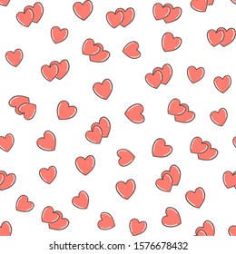 Seamless pattern with cartoon hearts. Love theme vector illustration