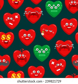 Seamless pattern with cartoon hearts. Vector background.