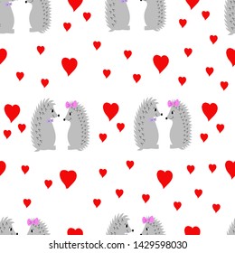 Seamless pattern with cartoon hedgehog. 