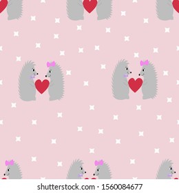 Seamless pattern with cartoon hedgehog. 
