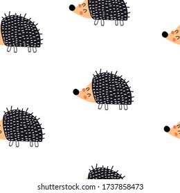 seamless pattern with cartoon hedgehogs. colorful vector for kids, flat style. Baby design for fabric, textile, print, wrapper.