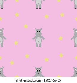 Seamless pattern with cartoon hippo.Children print, textile design.