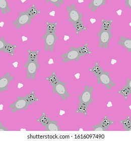 Seamless pattern with cartoon hippo.Children print, textile design.