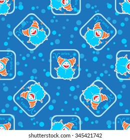 Seamless pattern with cartoon horoscope symbol Aries. Zodiac star sign.