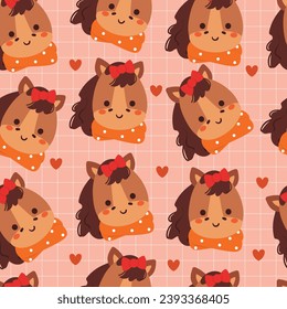 seamless pattern cartoon horse with scarf. cute animal wallpaper for textile, gift wrap paper