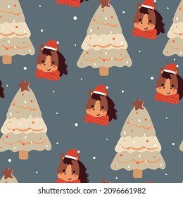 seamless pattern cartoon horse and tree. winter wallpaper for gift wrapping paper, scarf, fabric print