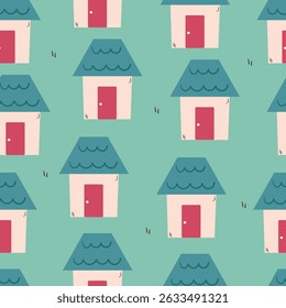 casa de desenho animado de padrão sem costura. bonito padrão de construção para papel de parede, fundo e papel de embrulho de presente