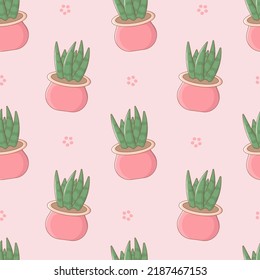 Seamless pattern with cartoon houseplants. Cute print for phone case, backgrounds, fashion, wrapping paper and textile. Vector Illustration