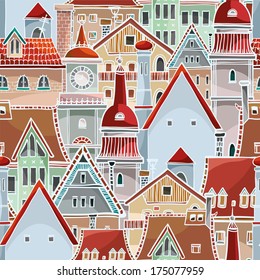 Seamless pattern with cartoon houses