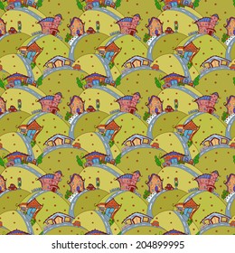 Seamless pattern with cartoon houses