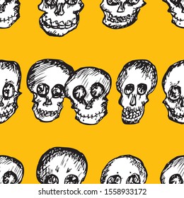 Seamless pattern of cartoon human skulls