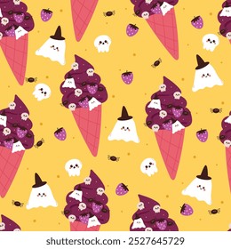 seamless pattern cartoon ice cream with halloween vibes. cute halloween wallpaper for fabric print, gift wrap paper