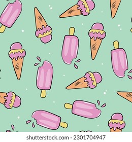 seamless pattern with cartoon ice creams for kids prints, wallpaper, scrapbooking, wrapping paper, textile, stationary, packaging, etc. EPS 10