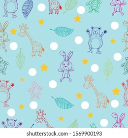 Seamless pattern of cartoon illustration with cute animals.