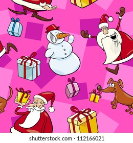 Seamless Pattern Cartoon Illustration of Santa Clauses and other Christmas Themes for Wrapper or Paper Pack and Design