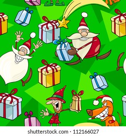 Seamless Pattern Cartoon Illustration of Santa Clauses and other Christmas Themes for Wrapper or Paper Pack and Design