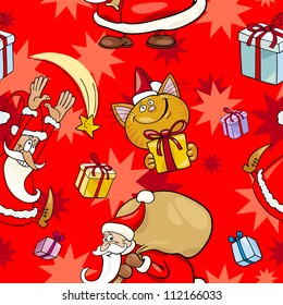 Seamless Pattern Cartoon Illustration of Santa Clauses and other Christmas Themes for Wrapper or Paper Pack and Design