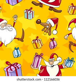 Seamless Pattern Cartoon Illustration of Santa Clauses and other Christmas Themes for Wrapper or Paper Pack and Design