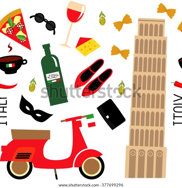 Seamless Pattern Cartoon Italian Symbols Pisa Stock Vector Royalty Free