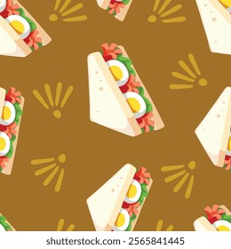 Seamless pattern cartoon of Japanese egg sandwich. Cute and delicious breakfast pattern. Idea design for children fabric, wrapping paper, wallpaper and fashion prints.