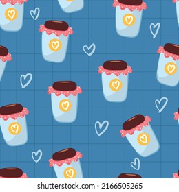 seamless pattern cartoon jar in blue background. cute wallpaper