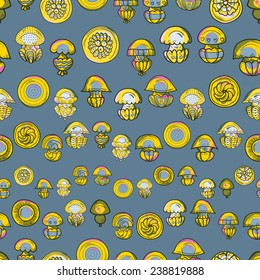 Seamless pattern with cartoon jellyfish. Illustration with hand-drawn sea jellyfish underwater. Can be used for pattern fills, wallpapers, web page, surface textures